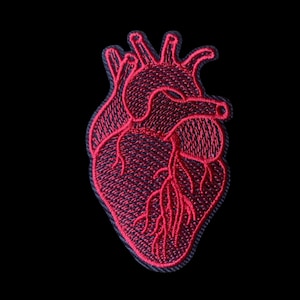Anatomical Heart Iron-On Patch: Colorful Embroidered Organ Applique