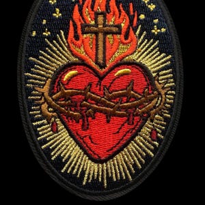 Sacred Heart Patch Catholic Gothic Iron On Embroidered Jacket Backpack Applique
