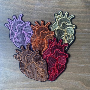 Anatomical Heart Iron-On Patches –  Colorful Embroidered Human Organ Appliques for DIY Fashion, Jackets, and Accessories, 5 Gorgeous Colors