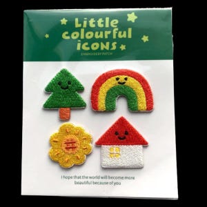 Kawaii Embroidered Mini Patch Set – 4 Pack, DIY Crafts