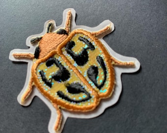 Tiny Beetle Iron On Patch, Iridescent Embroidered Insect Applique for Jackets Backpacks Denim