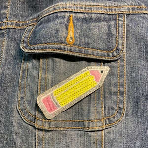 Sequin Pencil Iron-On Patch | Teacher Gift Patch, Back to School Backpack Applique
