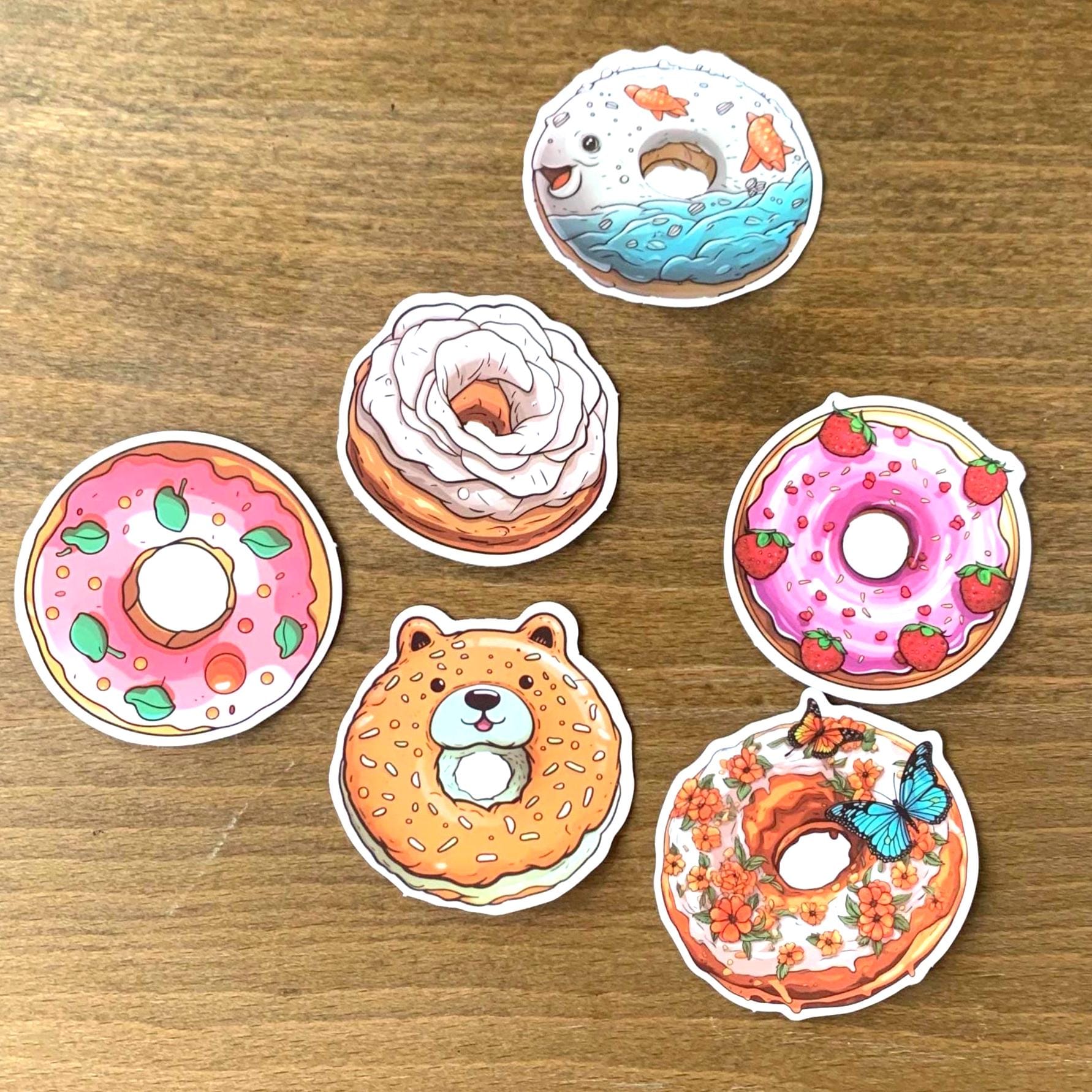 Kawaii Donut Stickers 50 Pack | Cartoon Food Decals 2 Inch for ...