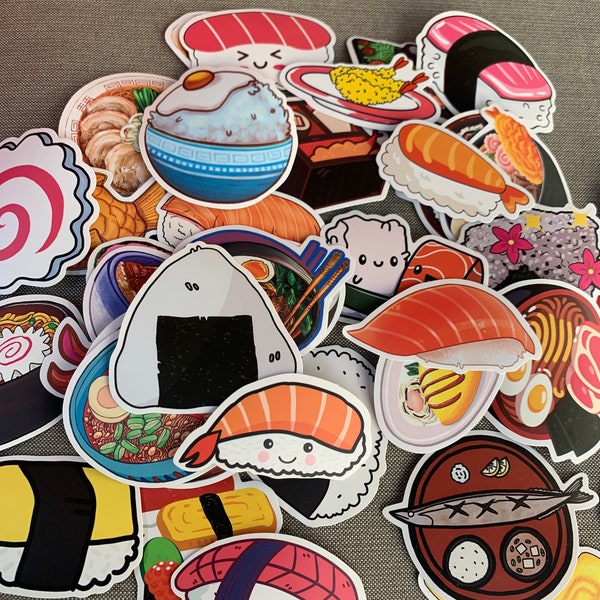 50-Pack of Adorable Cartoon Sushi Japanese Food Stickers: Large, Waterproof Vinyl Decals for Laptops, Water Bottles, Cards, Crafts