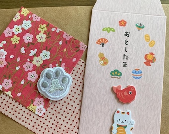 Paquete sorpresa de papelería japonesa Lucky Cat / Pegatinas de gatos kawaii, sobres Pochi y sorpresas de papel