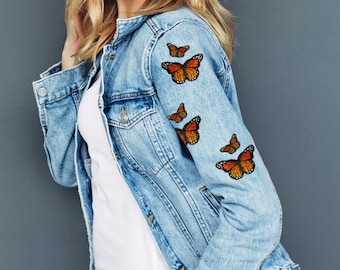 Monarch Butterfly Embroidered Patch Set — Iron-On Appliqué for Jackets, Bags & More