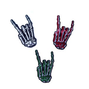 Skeleton Hand Iron-On Patch | Rock On Hand Embroidered Patch | ASL I Love You | Punk Biker Jacket Patch