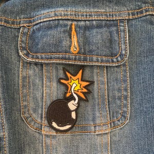 Cartoon Bomb Patch: Embroidered Iron-On Applique, Flame Design