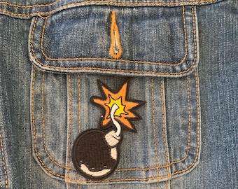 Cartoon Bomb Iron On Patch | Comic Book Style Embroidered Applique | Punk Jacket & Backpack Patch