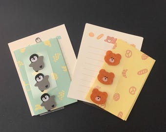 Japanese Animal Letter Set | Mini Notes, Envelopes & Stickers | Bear or Penguin Stationery