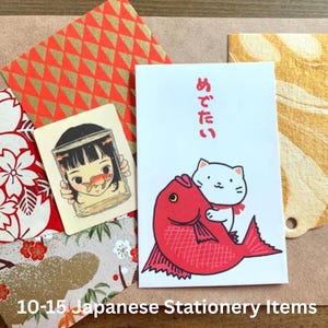Paquete sorpresa de papelería japonesa Lucky Cat / Pegatinas de gatos kawaii, sobres Pochi y sorpresas de papel imagen 2