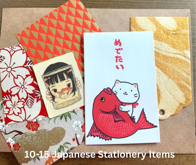 Paquete sorpresa de papelería japonesa Lucky Cat / Pegatinas de gatos kawaii, sobres Pochi y sorpresas de papel imagen 2