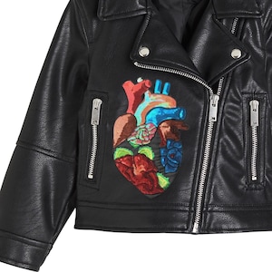 Large Sequin Anatomical Heart Patch: Floral Embroidered Iron-On Applique