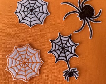 Spider & Web Patch Set | 4 Embroidered Halloween Iron-On Patches