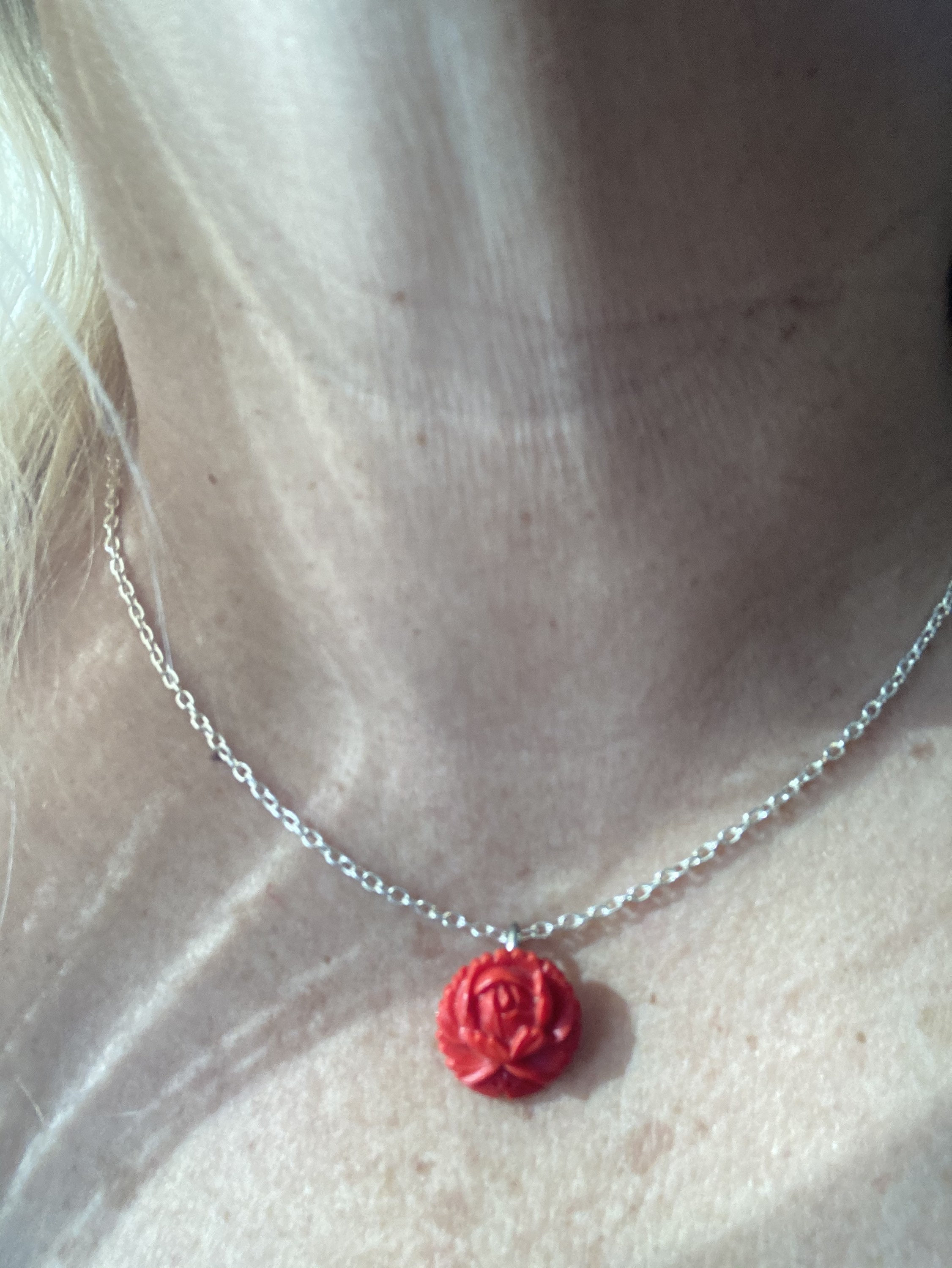 red coral rose necklace