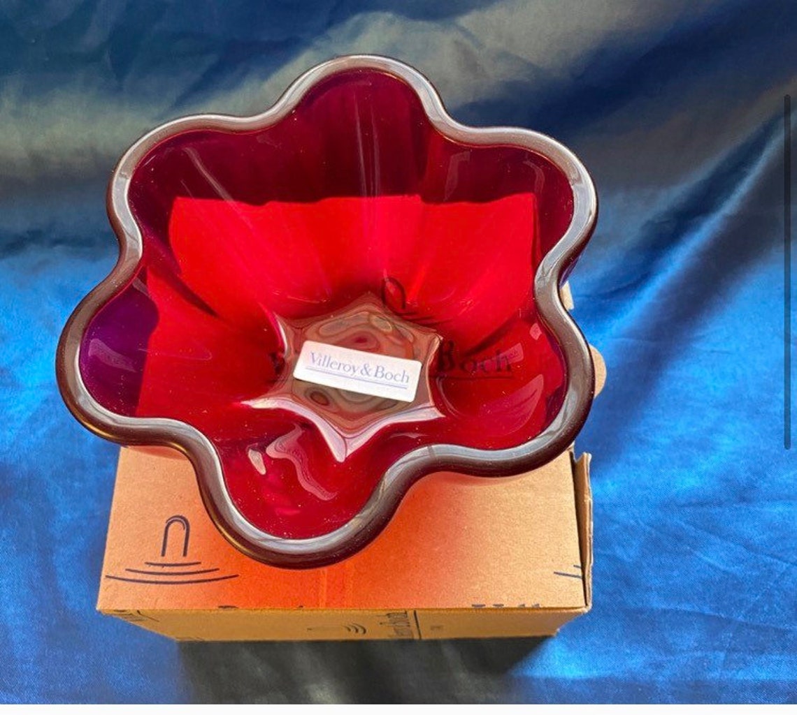 Villeroy and Boch red Crystal bowl with scalloped edges Etsy