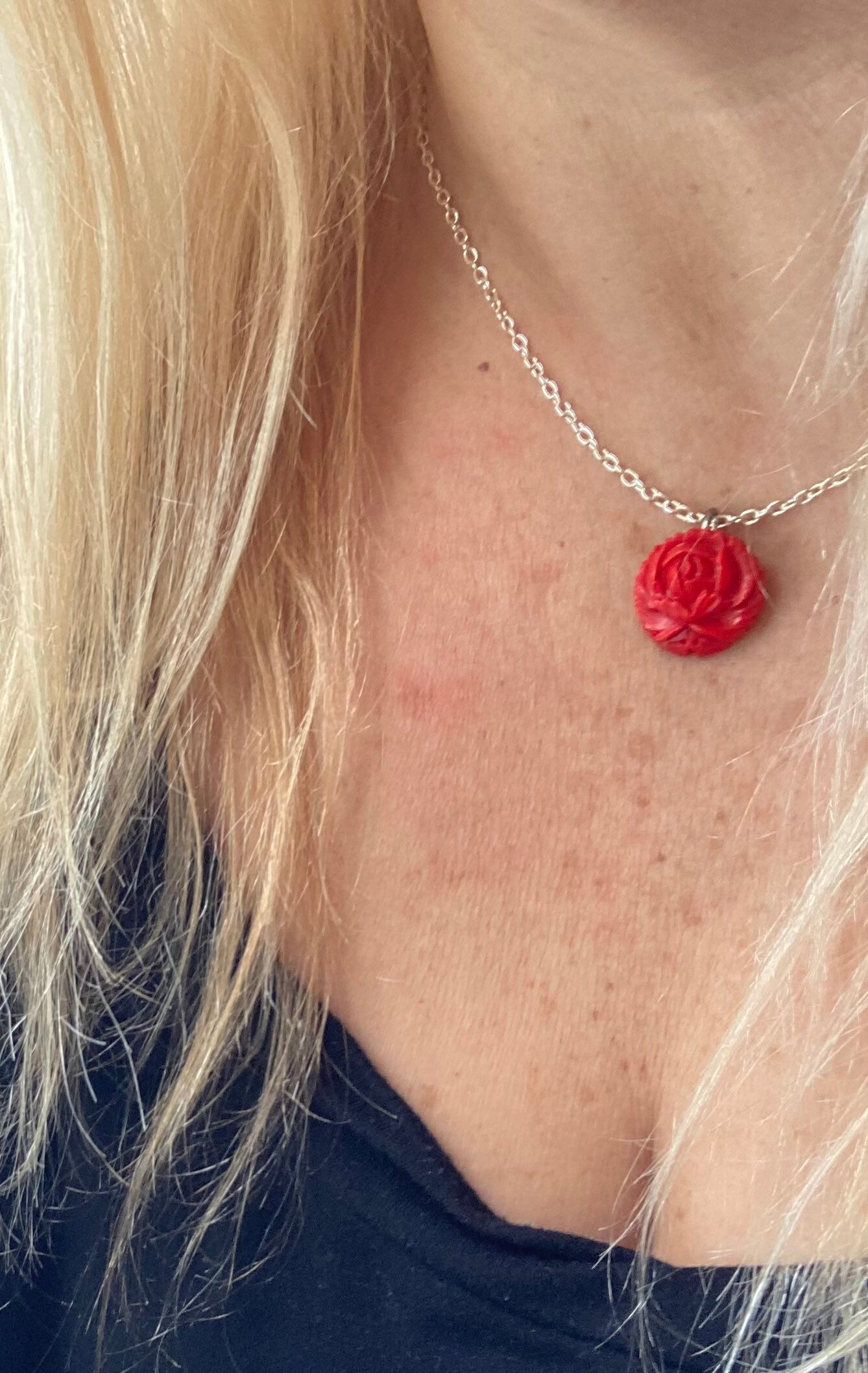 red coral rose necklace