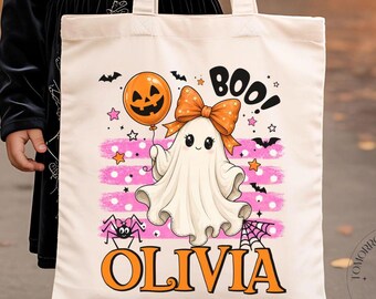 Halloween Trick or Treat Bag, Gift for Kids, Custom Halloween Candy Tote bag, Halloween Bag with Name, Personalized Candy Bag for Boy Girl