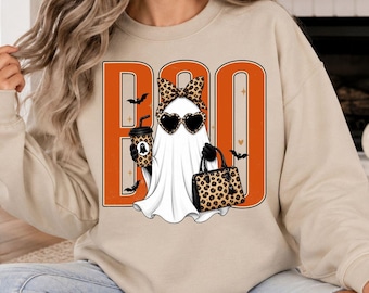 Ghost Sweatshirt, Trendy Halloween Crewneck, Spooky Season Pullover, Cute Halloween shirt, Distressed Halloween sweater, Oversized Boo shirt