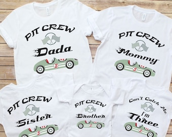 Fast and Three Birthday Shirt, Race Car Birthday Shirt, 3rd Birthday Tee, Third Birthday, Racing Birthday Party, Racecar Pit Crew Matching