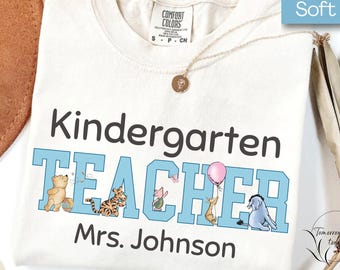Kindergarten Teacher Shirt, Comfort Colors Personalized Kindergarten Teacher Shirt Teacher Team shirts Back to School shirt Cute Teacher tee