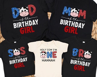 Holy Cow I'm One Matching Family Birthday Shirts personalized Birthday Girl Outfit Holy Cow I'm One First Birthday Girl Gifts, Mommy and Me