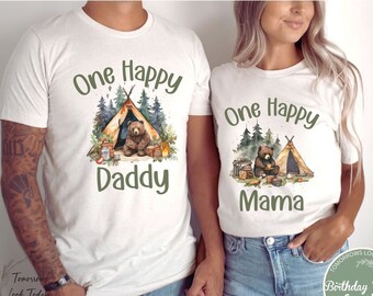 One Happy Camper Matching Family Shirts, First Birthday tee, personalize print on back of shirt Camping 1st Birthday Outfit, Camping Party