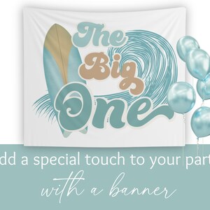 The Big One Birthday Backdrop, Surf Birthday Banner, Ocean Birthday Backdrop, First Birthday Decor, The Big One Birthday Fabric Party Sign afbeelding 3