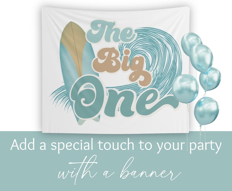 The Big One Birthday Backdrop, Surf Birthday Banner, Ocean Birthday Backdrop, First Birthday Decor, The Big One Birthday Fabric Party Sign afbeelding 3