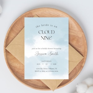 Cloud Nine Bridal Shower | The Bride is on Cloud Nine Invitation | Editable Canva Template