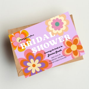 Floral Retro Bridal Shower Invitation | 70s Bridal Invite | Groovy Canva Template
