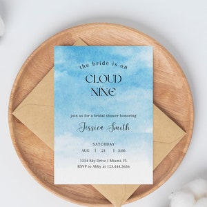 The Bride is on Cloud Nine | Cloud Nine Bridal Shower | Canva Template | Bridal Shower Invitation | Editable Invite