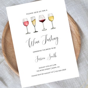 Wine Bridal Shower Invitation | Wine Tasting Invite | Minimal Canva Template | Editable Party Invitation image 1