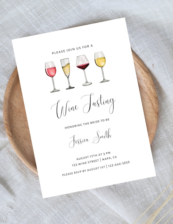 Wine Bridal Shower Invitation | Wine Tasting Invite | Minimal Canva Template | Editable Party Invitation