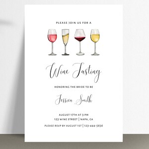 Wine Bridal Shower Invitation | Wine Tasting Invite | Minimal Canva Template | Editable Party Invitation image 2