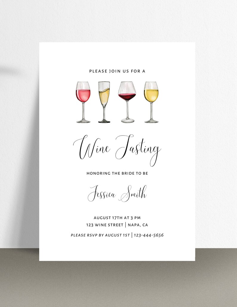 Wine Bridal Shower Invitation | Wine Tasting Invite | Minimal Canva Template | Editable Party Invitation image 2