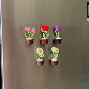 Crochet Flower Fridge Magnet Pattern – Daisy, Tulip, Rose, Forget-Me-Not (PDF Pattern)