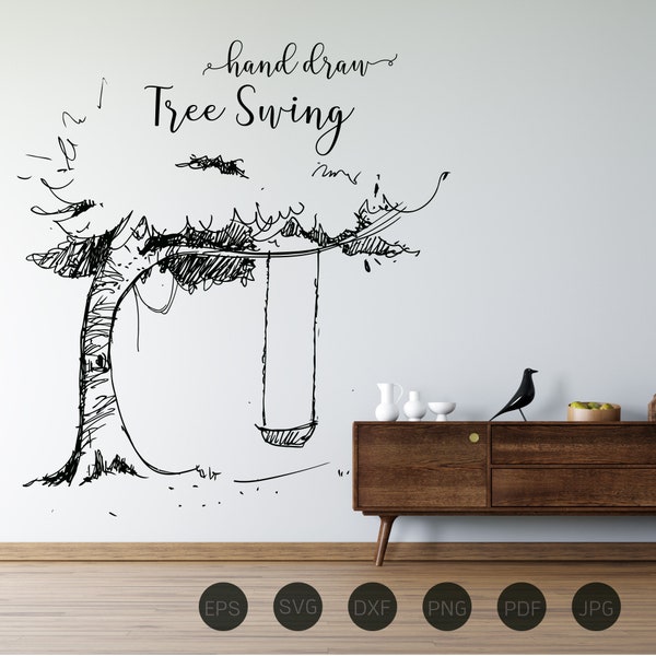 Tree Swing SVG Cut File,Tree Swing Clip art Digital Vector Files SVG DXF Printable Download for Wall Decals Engraving Laser Vinyl Cutting