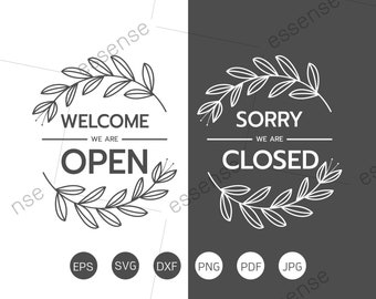 Floral frame Open Closed Shop Sign SVG Cut Files Come In We&#39;re Open, Sorry We&#39;re Closed, Welcome We&#39;re Open, Shop sign Svg Png Eps Dxf P