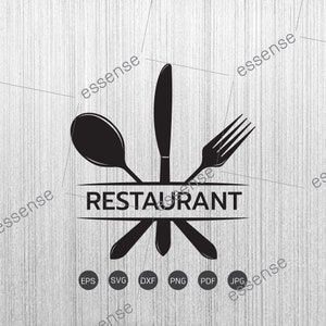 Restaurant Logo SVG, Keuken monogram frame Svg, Restaurant svg voor Cricut, Restaurant Cut Files Silhouette, Mes SVG, Vork svg, Lepel svg