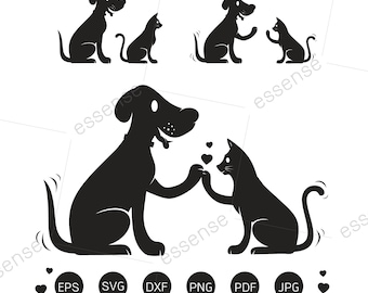 Dog and Cat SVG,Dog and Cat Clipart,Dog and Cat Silhouette Cut File,Dog and Cat Svg Jpg Eps Pdf Png Dxf,SVG cut file for Cricut & Silhouette