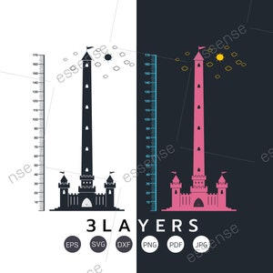 Castle Height Chart for kids. Height meter for kids room. Vector for cutting.Files for Laser Cnc .Height meter wall for kid. Children Decal