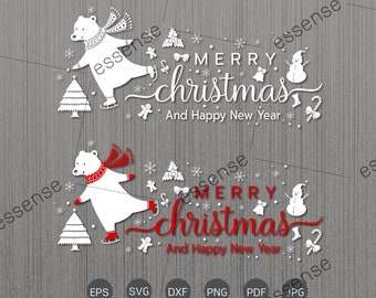 Polar bear playing ice skates,Christmas SVG,Merry Christmas SVG,Christmas clipart,Merry Christmas svg files for cricut silhouette,Winter svg