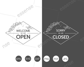 Floral frame Open Closed Shop Sign SVG Cut Files Come In We&#39;re Open, Sorry We&#39;re Closed, Welcome We&#39;re Open, Shop sign Svg Png Eps Dxf
