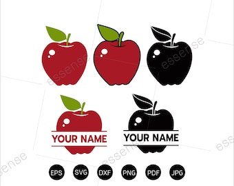 Apple Svg, Apple Monogram Svg, School Svg, Teacher Svg, Apple Clipart, Apple Cricut Svg, Frukt Svg, Delade Apple Svg-filer för Cricut