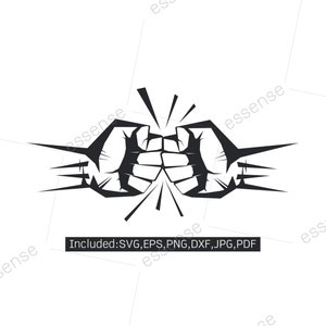 May include: Black and white illustration of two fists colliding with a burst of energy lines behind them.
