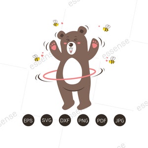 Cartoon beer spelen hoelahoep sport, Grizzly Bear SVG. Teddybeer DXF. Circut sneed bestanden, Silhouette. Teddybeer clipart png. Leuke beer svg.