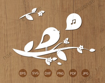 Singing Bird SVG Files Clipart Clip Art Silhouette Vector Images Song Bird SVG Image For Cricut ,Cartoon bird on  branch,Songbird svg