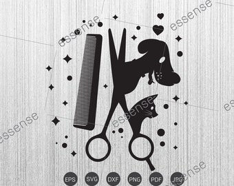 Pet Grooming Shop Groomer Groomer Animal Barber Comb Salon Dog Cat Hair Cut Hairstyle Puppy Canine Wash Logo svg Files for Cricut Silhouette