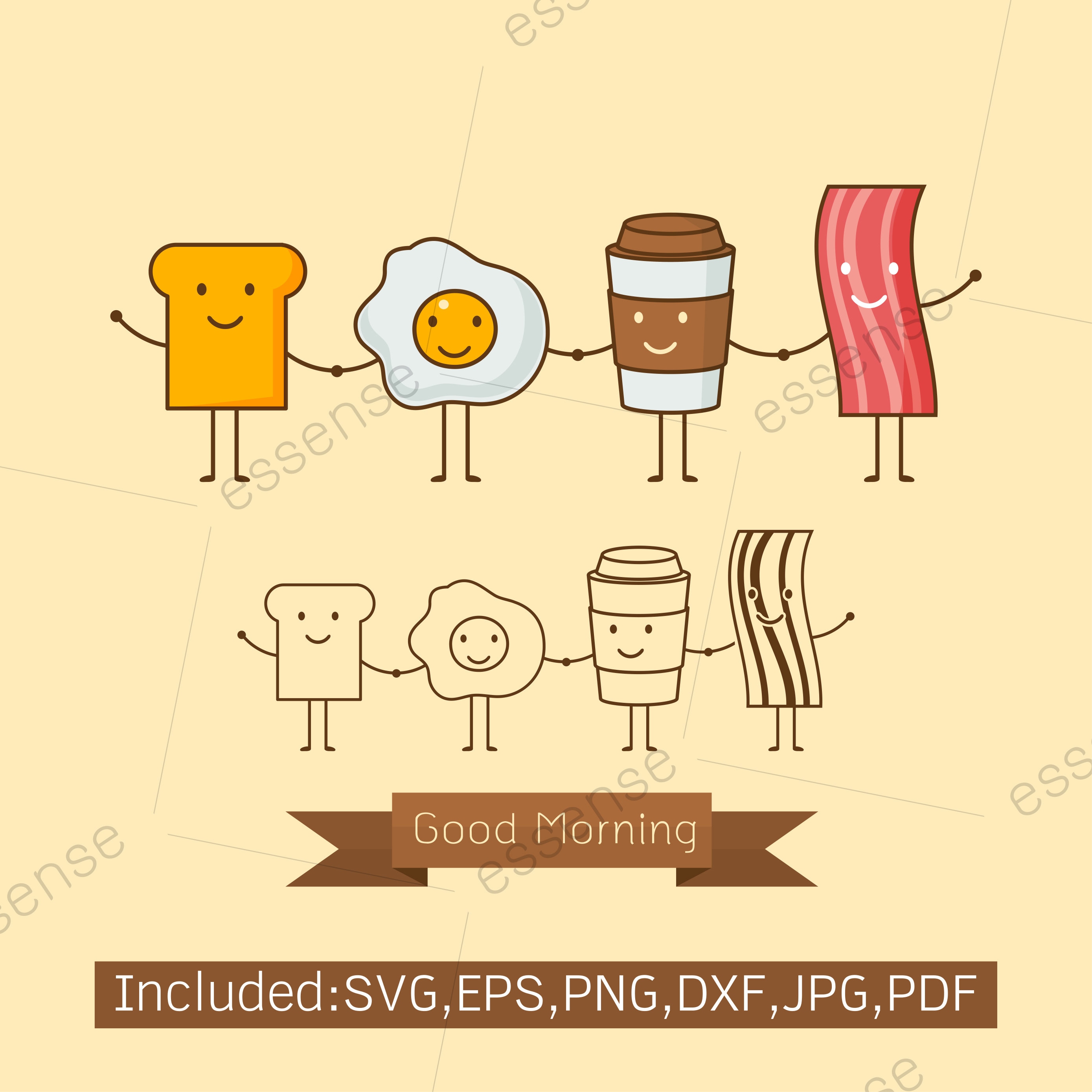 Best Friends. Breakfast. Good Morning. Set of Cute Picture Cartoon Icon ...
